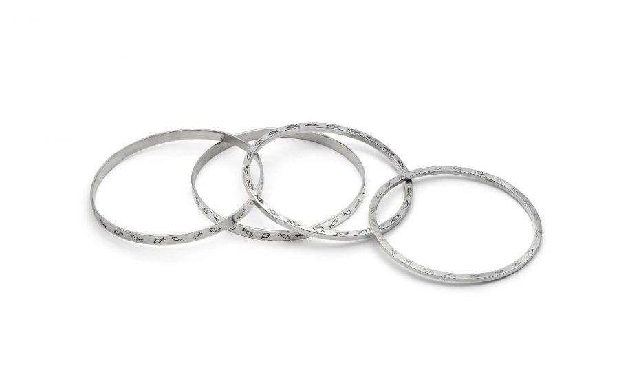 Fish etched sterling silver bangles